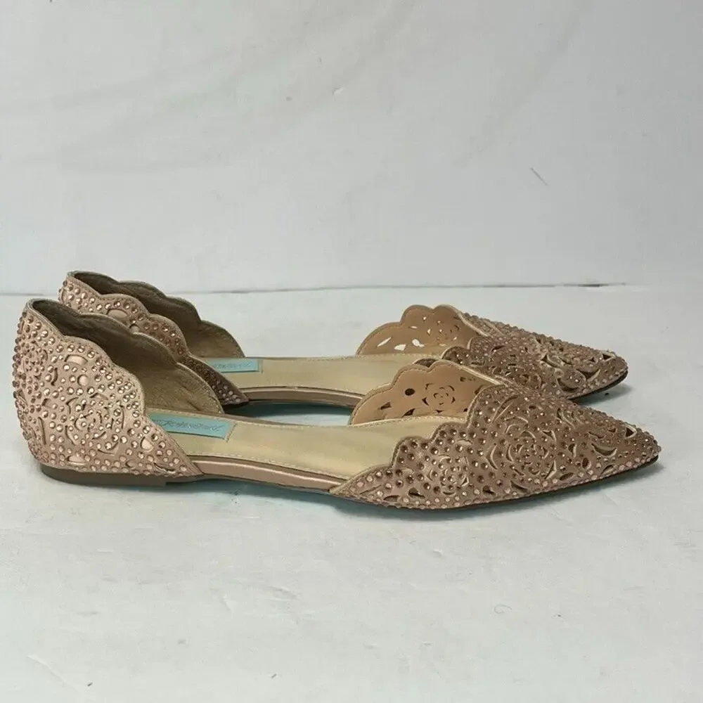 Blue by Betsey Johnson Shoe Flats Womens 8M Blush Pink Rhinestone Cutout Lucy